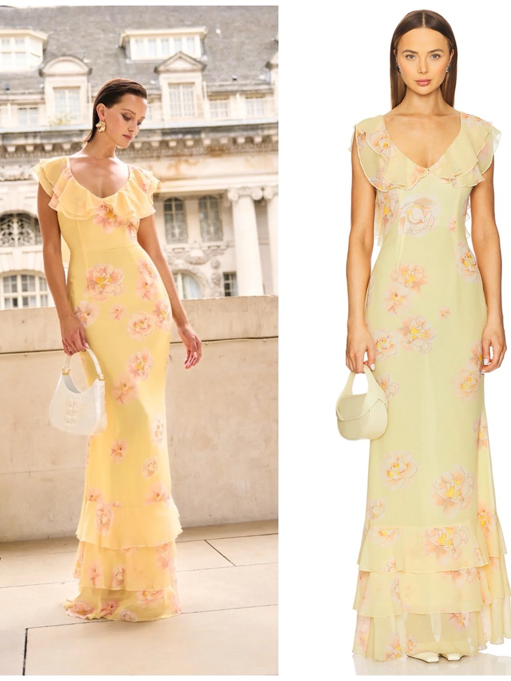 NWT Sau Lee Gaia Maxi Dress in Yellow Multi Chiffon Formal Gown Sz Women’s 14